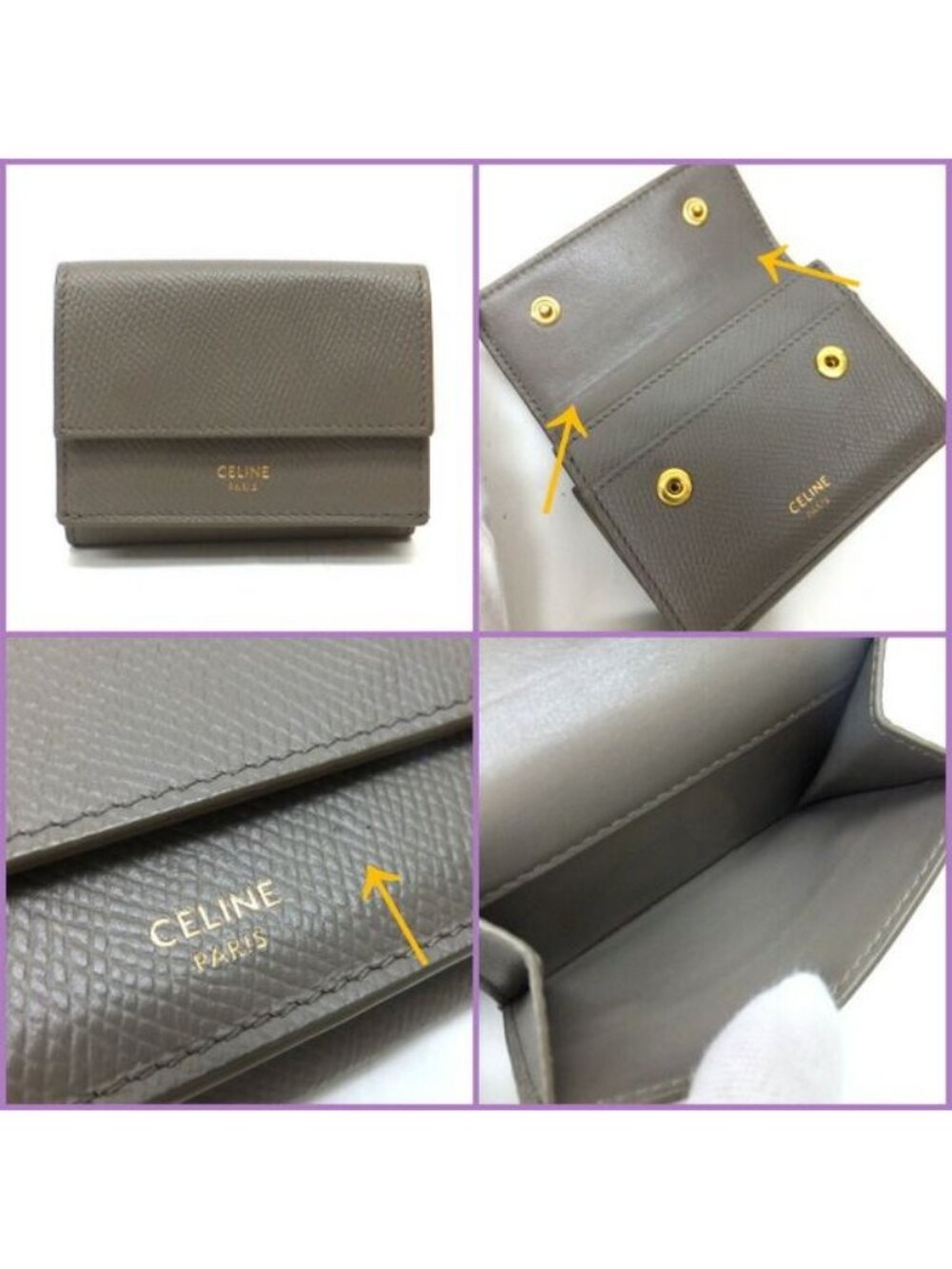 Celine Small Trifold Wallet Leather Gray Gold - Picture 4 of 7